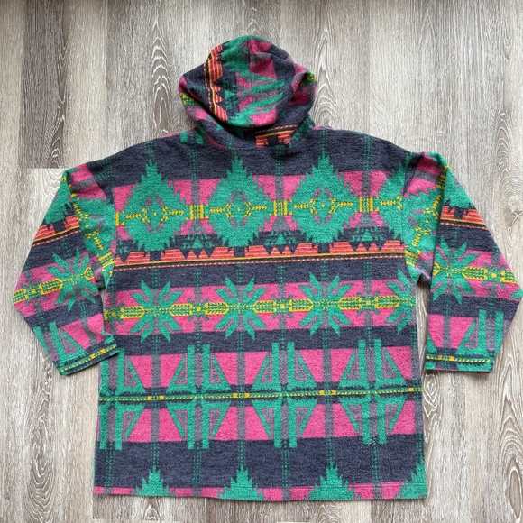 Fabulous Vintage Oversized Aztec Hoodie Sweat Shirt - Picture 2 of 5